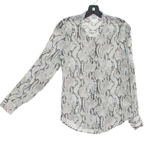Express Top Portofino Slim Snake Minimalist Quiet Luxury Boho Button Up Gray XS - Picture 5 of 5